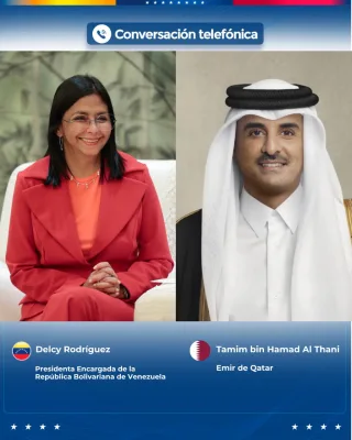 Delcy Rodríguez sostiene diálogo con el Emir de Catar para promover la paz ante crisis en Medio Oriente.